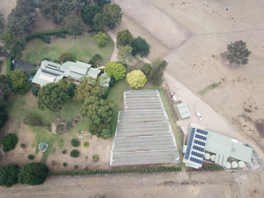 27kw solar panels sunpower on roof aerial view