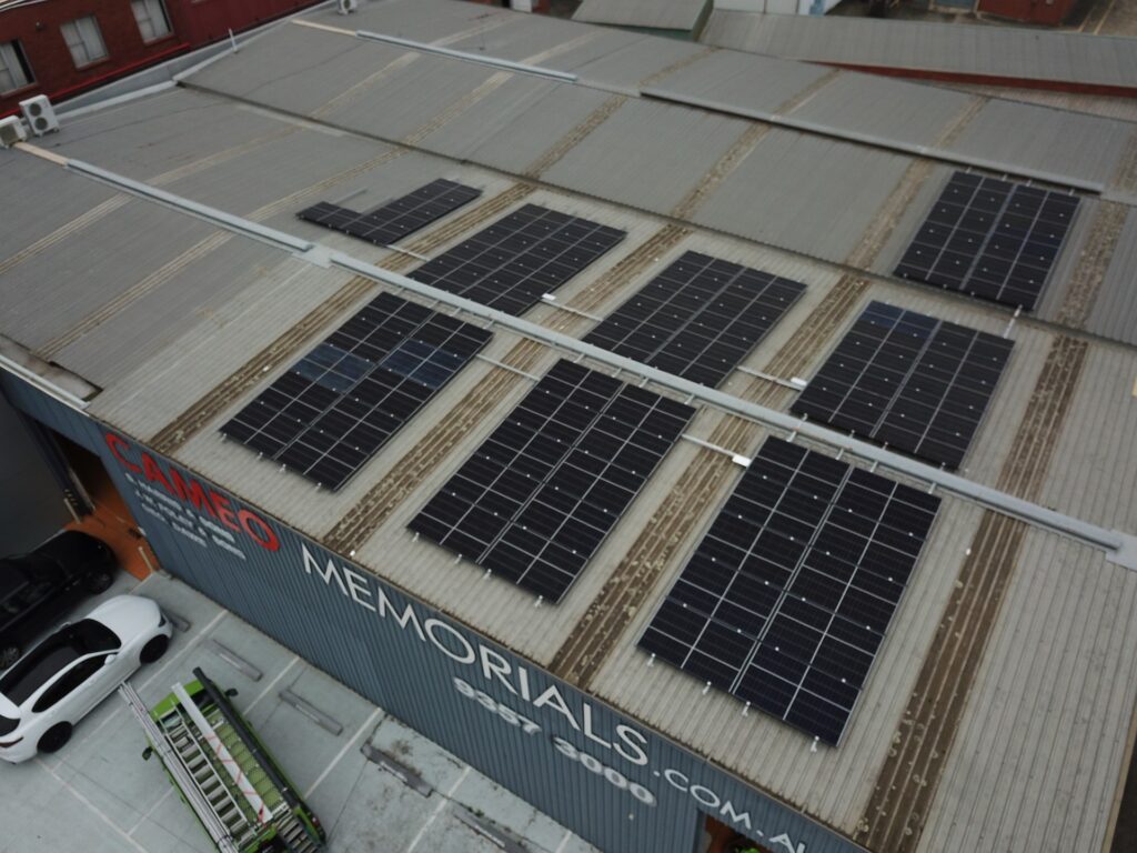 40kw solar in fawkner Cameo Memorials roof with solar panels installed by SolarVista