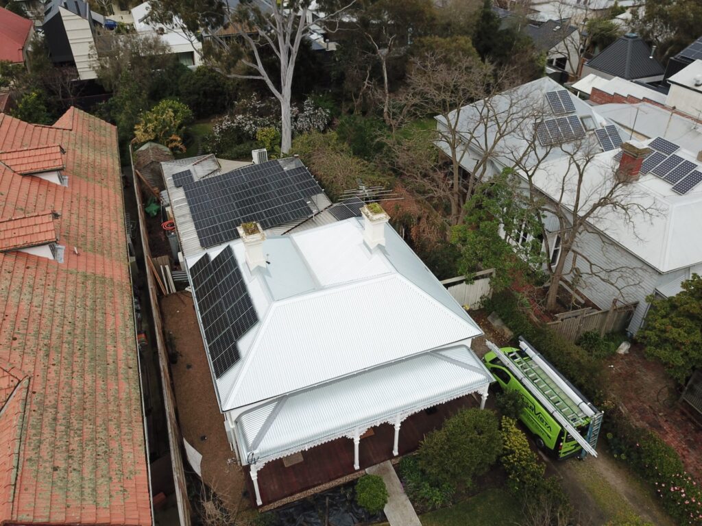 13kw of solar in northcote installed by solarvista solar panels on a roof
