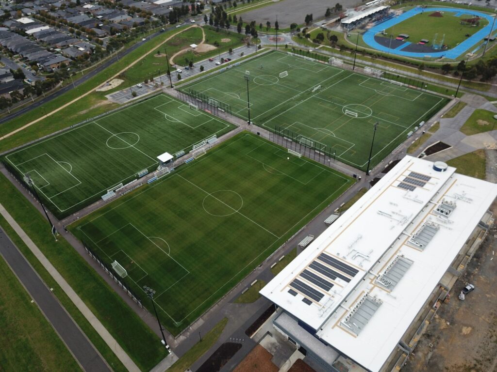 39kW solar in cranbourne Melbourne City FC soccer pitch solar panels on roof installed by SolarVista